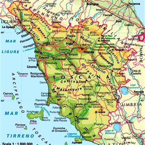 Mappa della Toscana con evidenziato Roccastrada e le province circostanti
