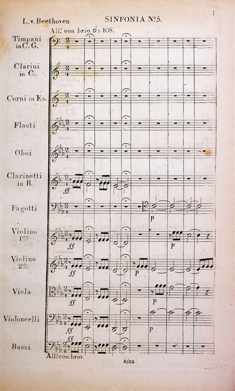 Partitura musicale della Quinta Sinfonia di Beethoven