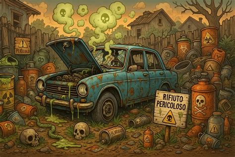 Illustrazione di un veicolo abbandonato in un cortile condominiale