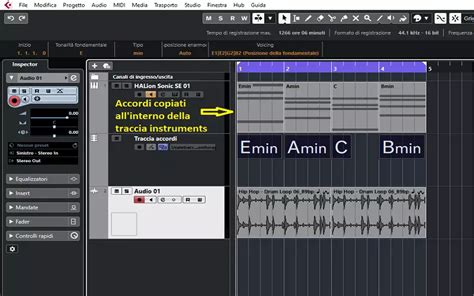 Trascina e rilascia l'audio sulla traccia accordi in Cubase