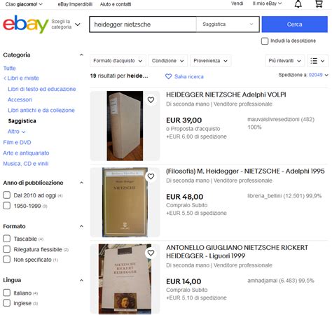 Screenshot della pagina di ricerca di eBay con risultati per 