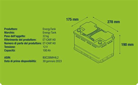 Schema di una batteria con dimensioni tipiche 242x175x190 mm
