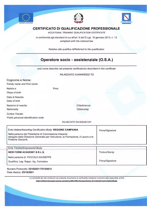 Certificato di Avvenuta Formazione
