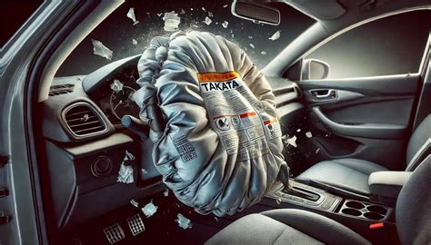 Immagine di un airbag Takata difettoso e le conseguenze di un'esplosione anomala