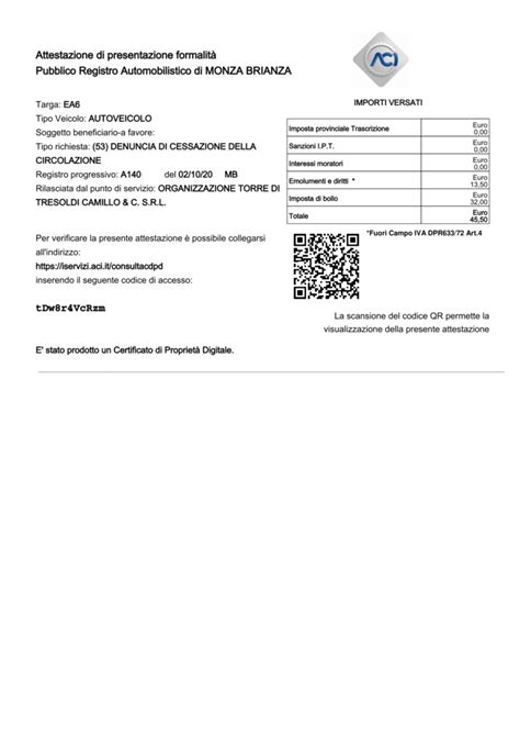 certificato di radiazione veicolo
