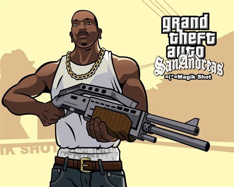 CJ con una pila di soldi in GTA San Andreas