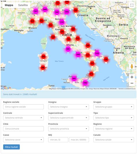 Mappa Italia con punti vendita ricambi auto