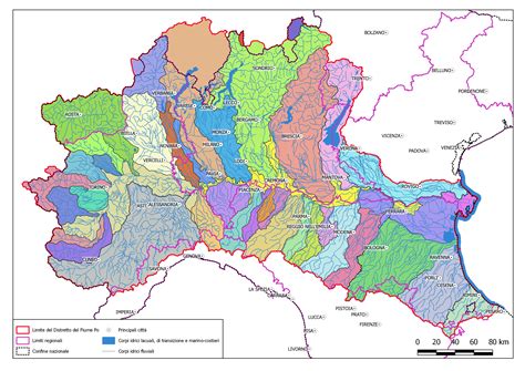 Mappa del bacino idrografico del fiume Po