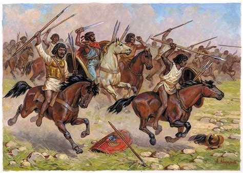 Rappresentazione artistica di Massinissa e la cavalleria numida in battaglia