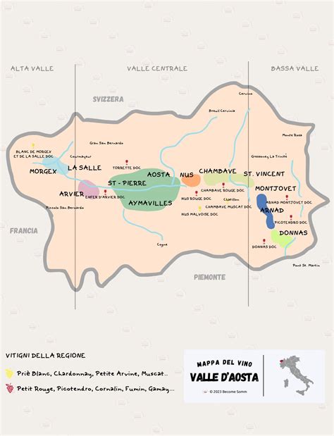 Mappa della Central Valley cilena con evidenziate le zone vinicole