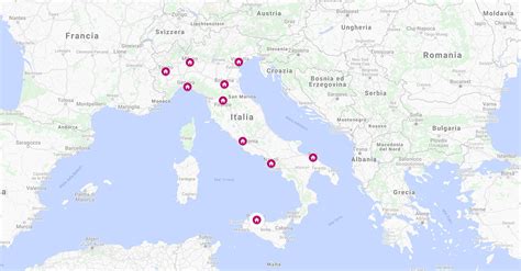 Mappa dell'Italia con indicazioni dei blocchi Euro 3 nelle principali città