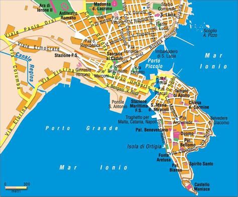 Mappa della città di Siracusa con indicazione della posizione dei concessionari di auto usate