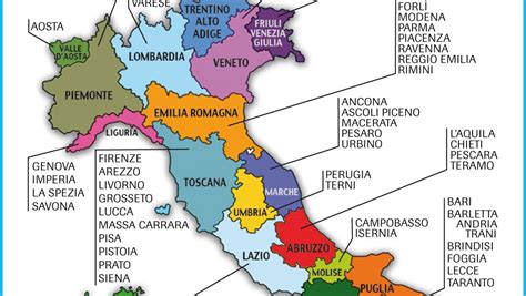 Mappa dell'Italia con evidenziate le province e le regioni