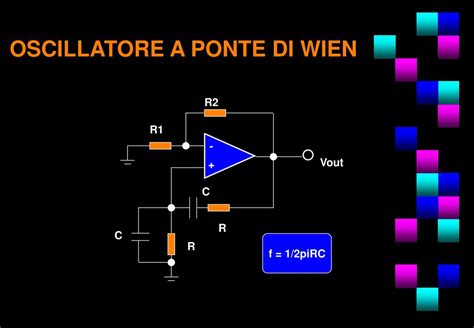 Diagramma schematizzato di un circuito oscillatore a onda quadra con componenti R e C