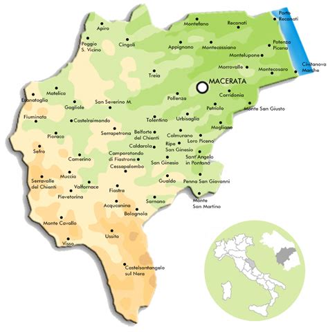 Mappa della provincia di Macerata con evidenziata Corridonia