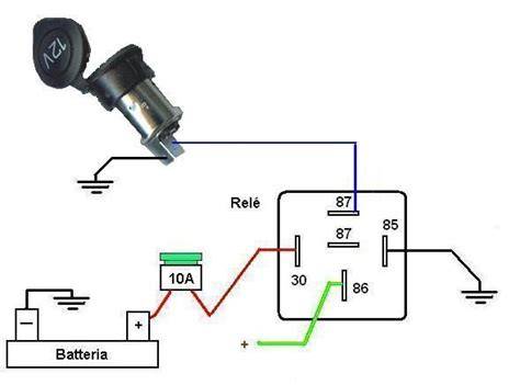 Schema elettrico di un'auto che mostra il collegamento della presa accendisigari