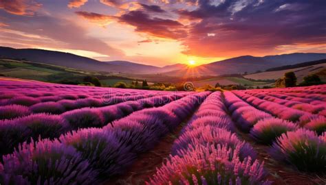 Campo di lavanda fiorito al tramonto