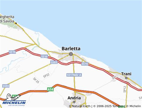 Mappa del tratto stradale della SS16 tra Barletta e Trani