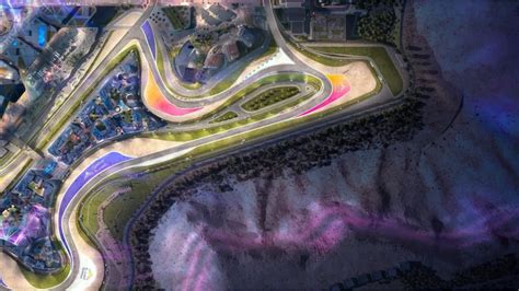 Rendering del Qiddiya Speed Park Track con la curva a 70 metri