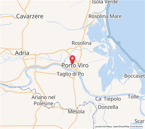 Mappa stilizzata che indica la posizione di Porto Viro e le città circostanti