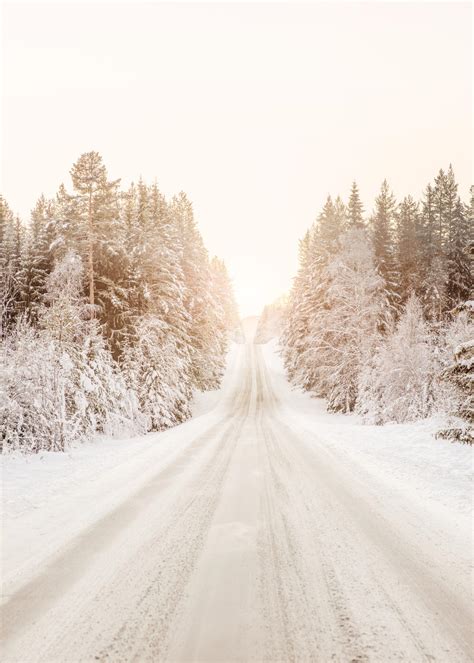 Paesaggio invernale con strada innevata in Canada