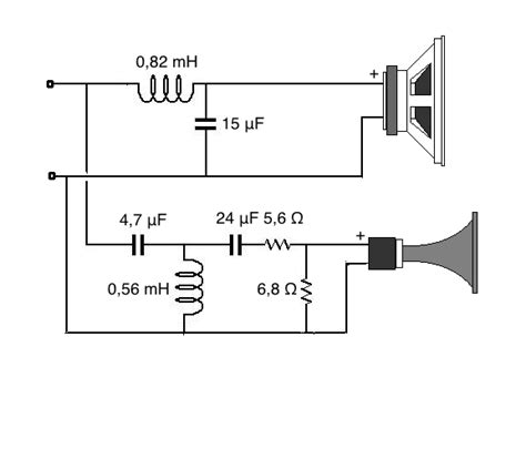 Schema di un sistema audio a 2 vie con woofer e tweeter separati