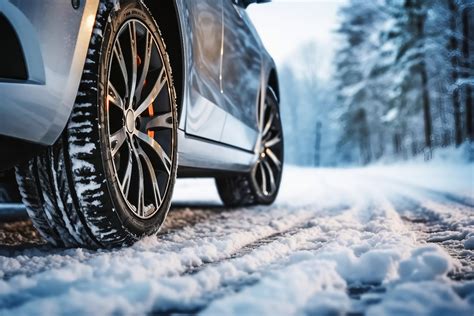 Auto con pneumatici invernali che percorre una strada innevata in montagna
