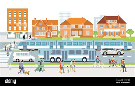 Rappresentazione di una città con autobus ecologici