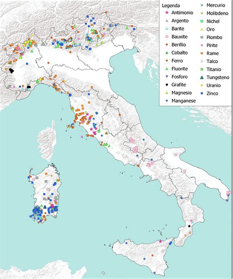 Mappa dei principali giacimenti di acquamarina