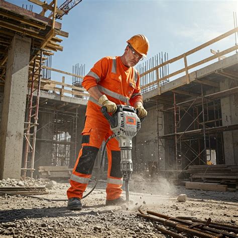 Lavoratore con martello pneumatico e indicazione delle vibrazioni mano-braccio