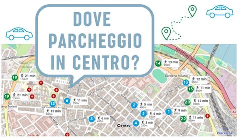 Mappa di una città con parcheggi periferici e collegamenti di trasporto pubblico