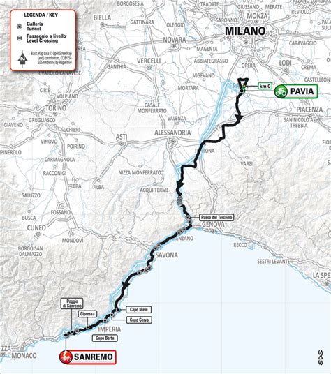 Mappa percorso Coppa Milano-Sanremo originale