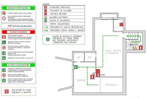 Autorimessa condominiale con indicazioni di sicurezza antincendio