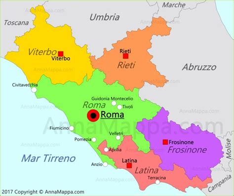 Mappa del Lazio con punti di interesse per concessionarie auto