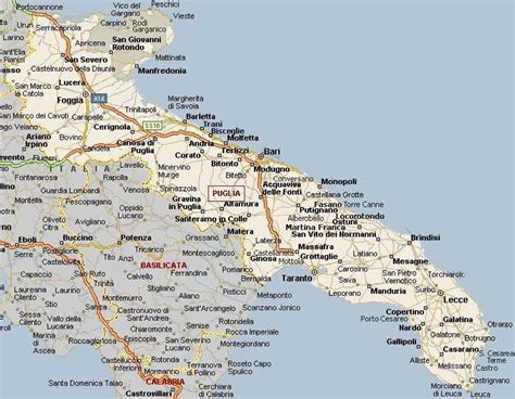 Mappa della Puglia con Gravina in Puglia evidenziata