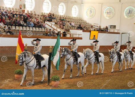 Cavalieri e cavalli della Reale Scuola Andalusa di Arte Equestre durante un'esibizione
