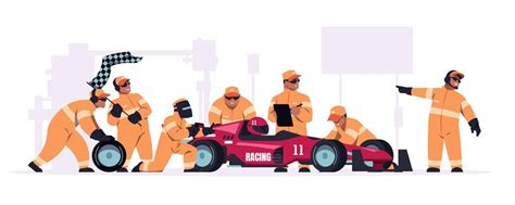 Un team di meccanici che lavora su un'auto da corsa