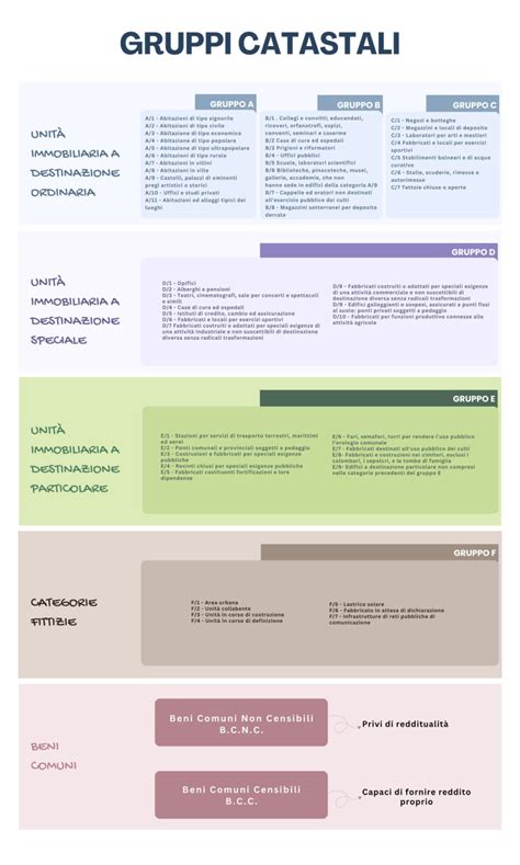 Infografica riassuntiva dei gruppi catastali