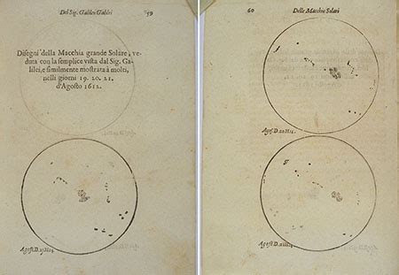 Disegno storico di macchie solari osservate da Galileo Galilei.