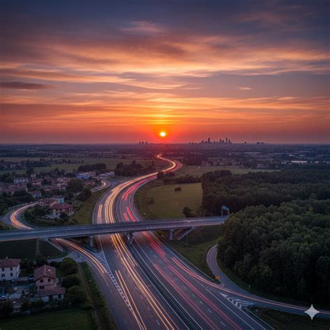 Una tangenziale stradale al tramonto