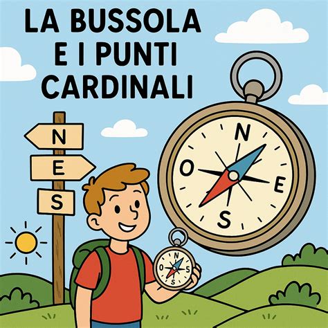 Diagramma che mostra i punti cardinali e l'ago di una bussola