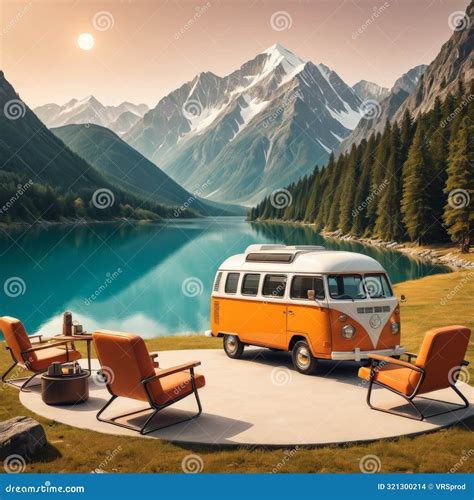 Volkswagen van parked by a scenic lake