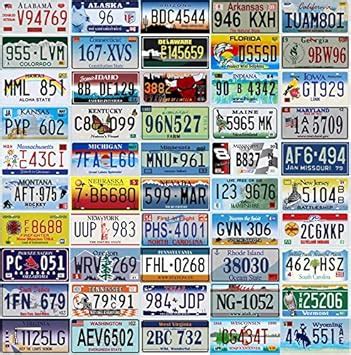 Collage di diverse targhe automobilistiche di vari stati americani.