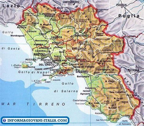 Mappa della Campania con evidenziate Limatola, Capua e San Mango Piemonte