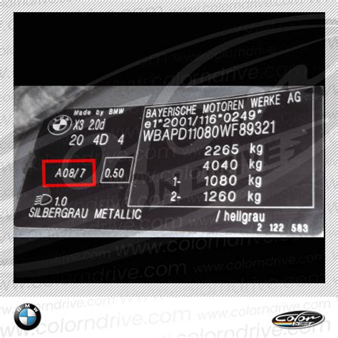 Targhetta identificativa del codice colore BMW