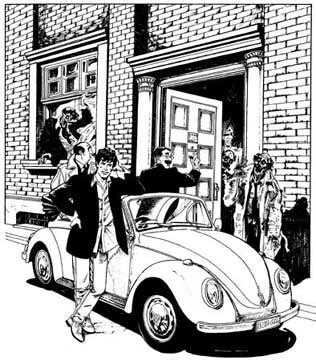 Illustrazione del Maggiolino di Dylan Dog in azione