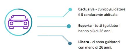 Diagramma che mostra le differenze tra guida esclusiva, guida esperta e guida libera nella polizza auto