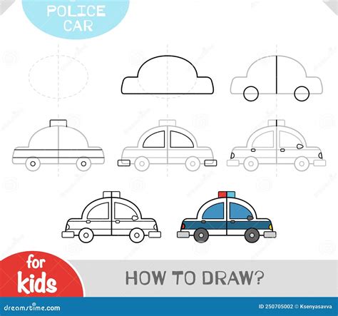 disegno passo passo di un'auto della polizia