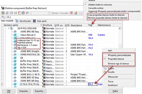 Finestra di dialogo per la personalizzazione delle proprietà del componente in Inventor