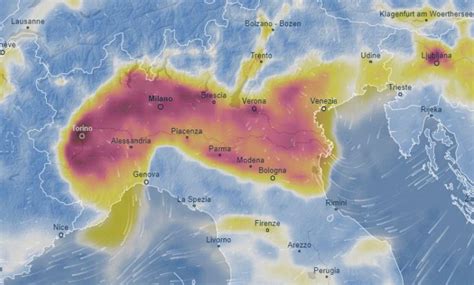 Mappa del Bacino Padano e zone più inquinate